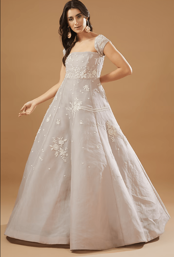 Beige Organza Embroidered Gown