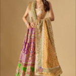 Purple & Green Silk Mirror Embroidered Lehenga Set