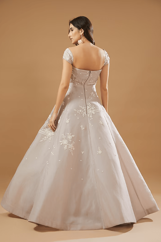 Beige Organza Embroidered Gown - Image 2