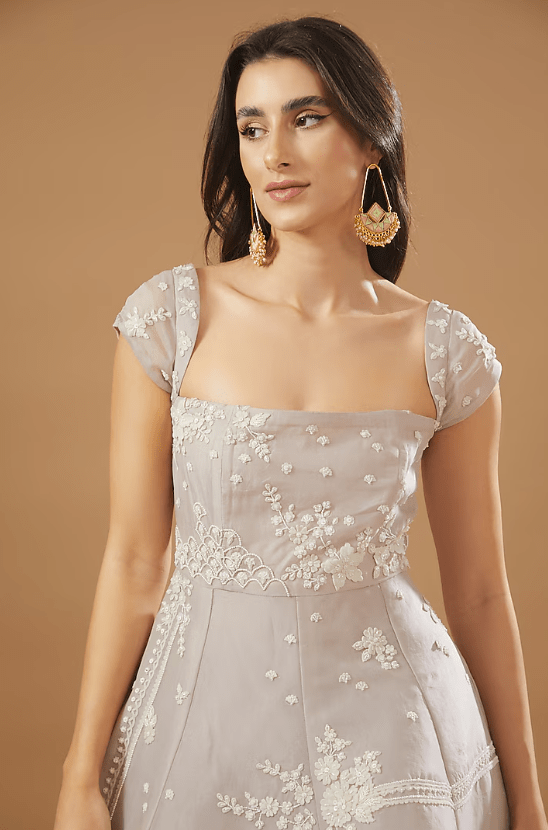Beige Organza Embroidered Gown - Image 3