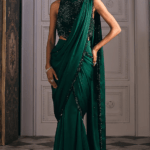 Emerald Green Satin Blend Skirt Saree Set