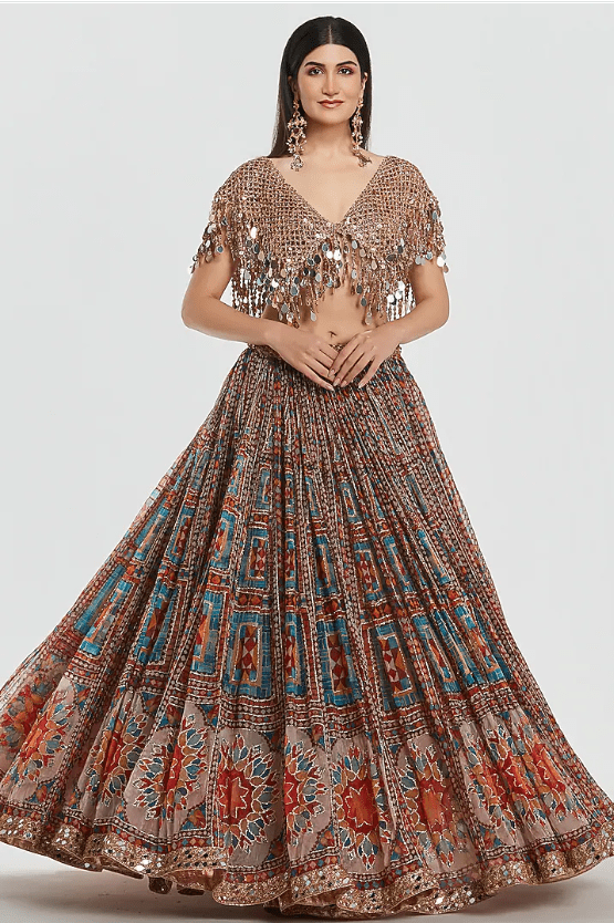 Multi-Colored Organza Sequins Work Lehenga Set