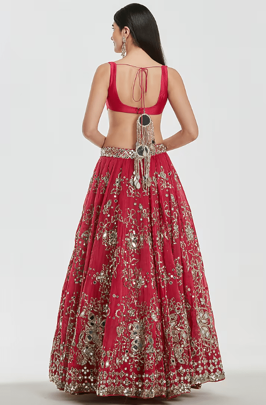 Rani Pink Chanderi Mirror Work Lehenga Set - Image 2