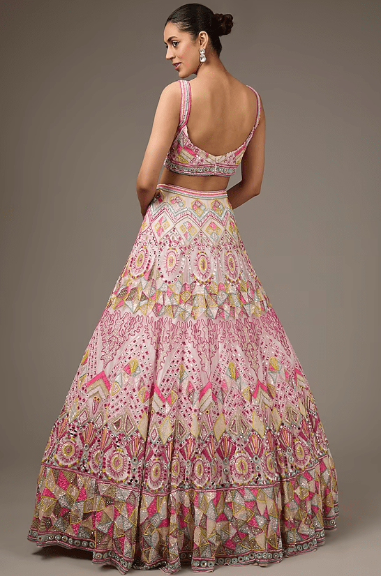 Multi-Colored Organza Hand Embroidered Lehenga Set - Image 2