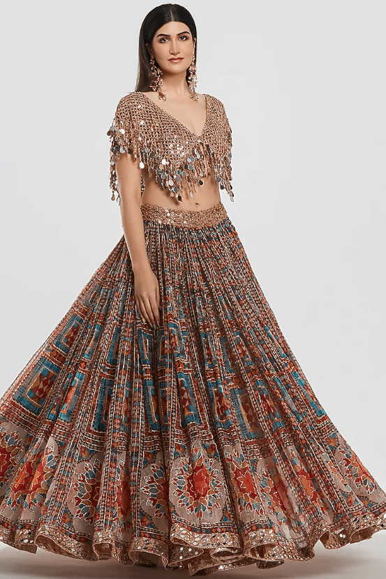 Multi-Colored Organza Sequins Work Lehenga Set - Image 3