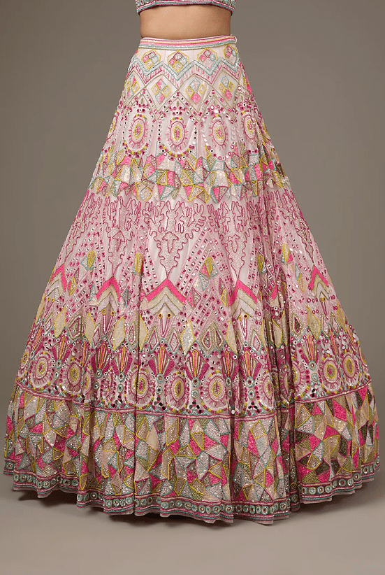Multi-Colored Organza Hand Embroidered Lehenga Set - Image 3