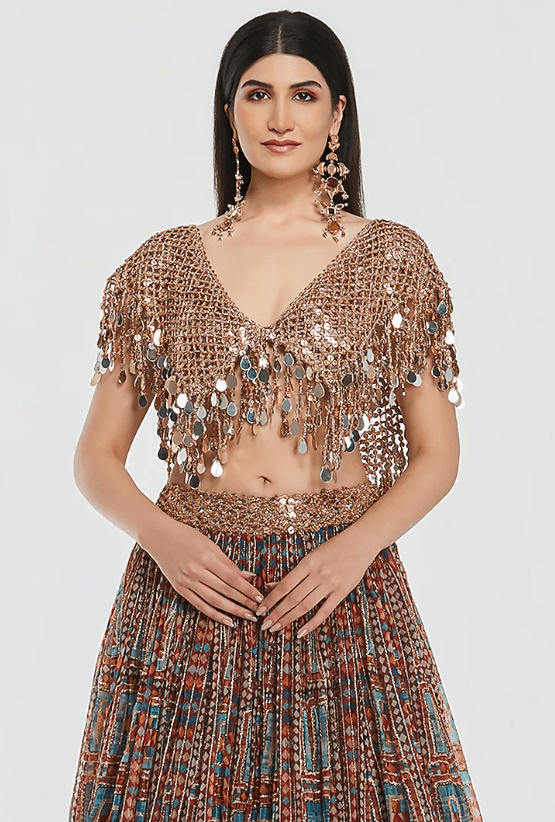 Multi-Colored Organza Sequins Work Lehenga Set - Image 4