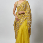 Yellow Chiffon Mirror Embroidered Saree Set