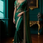 Emerald Green Silk Georgette Gold Embroidered Saree