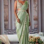 Sage Green Zari Georgette Draped Saree Set