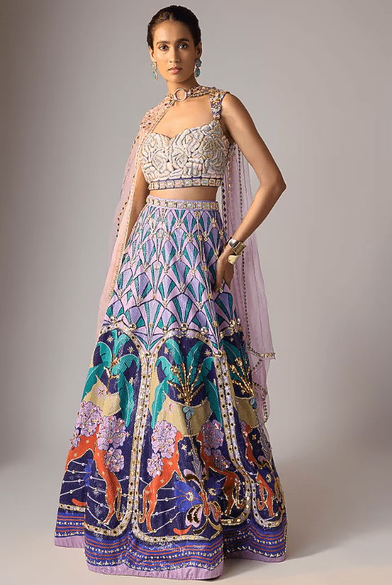 Multi-Colored Sequins Printed & Embellished Lehenga Set