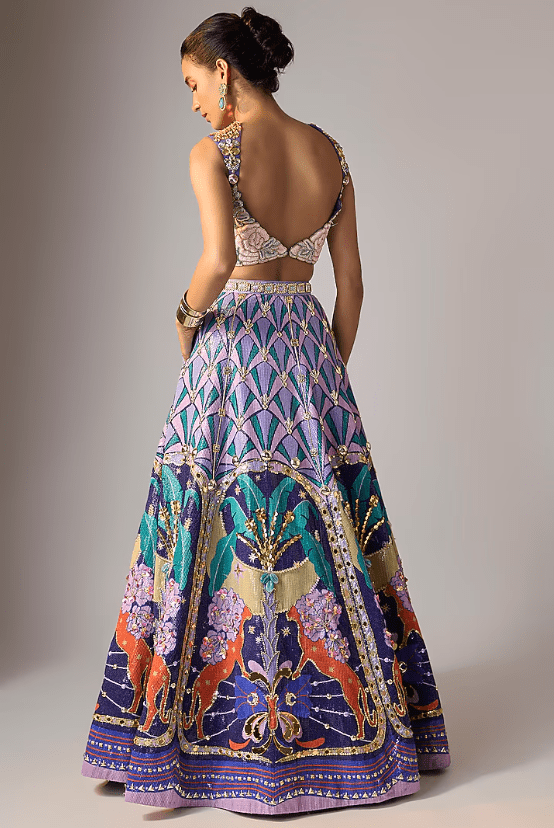 Multi-Colored Sequins Printed & Embellished Lehenga Set - Image 2