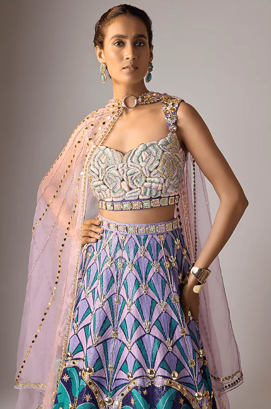 Multi-Colored Sequins Printed & Embellished Lehenga Set - Image 4