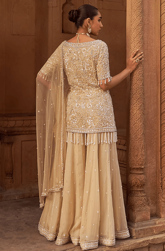 Golden Organza & Net Embroidered Sharara Set - Image 2