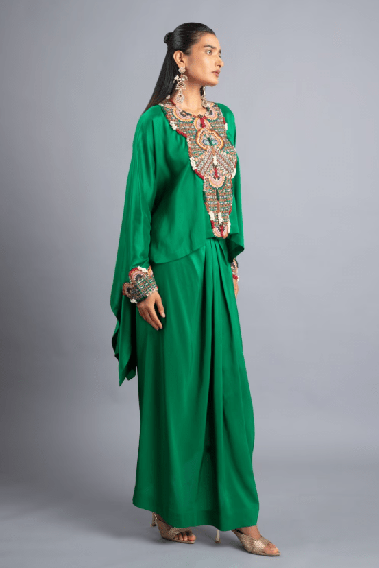 Emerald Green Silk Boxy Top and Skirt Set - Image 2