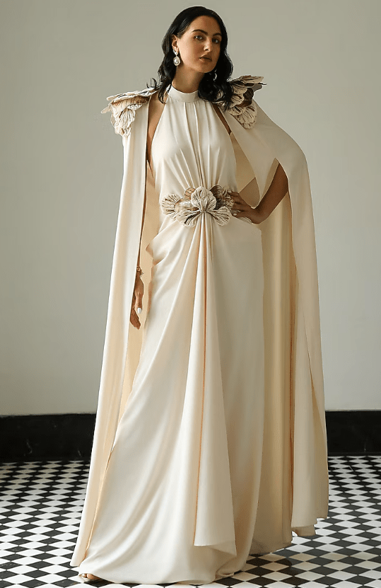 Off-White Crepe & Polyester Gown