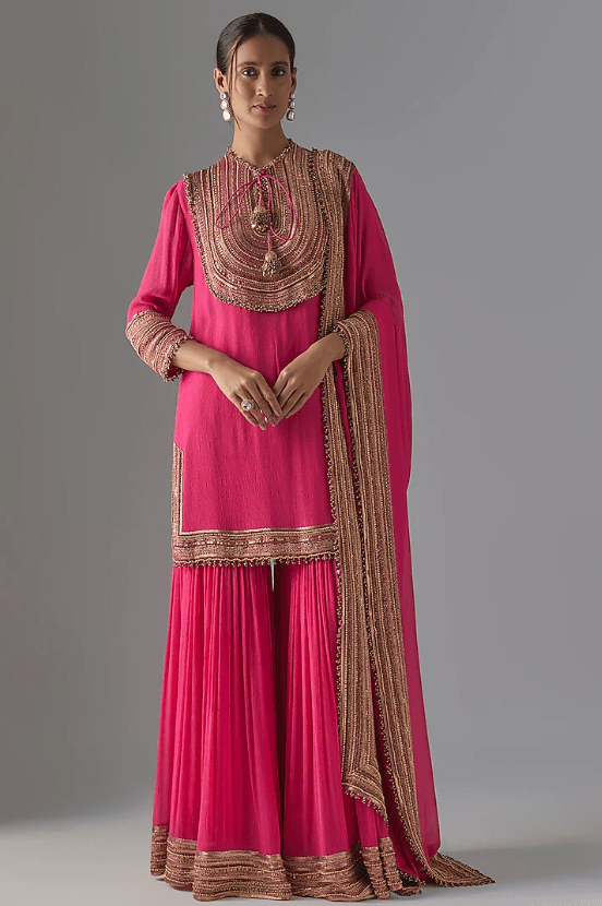 Rani Pink Chiffon Sequins Embroidered Gharara Set