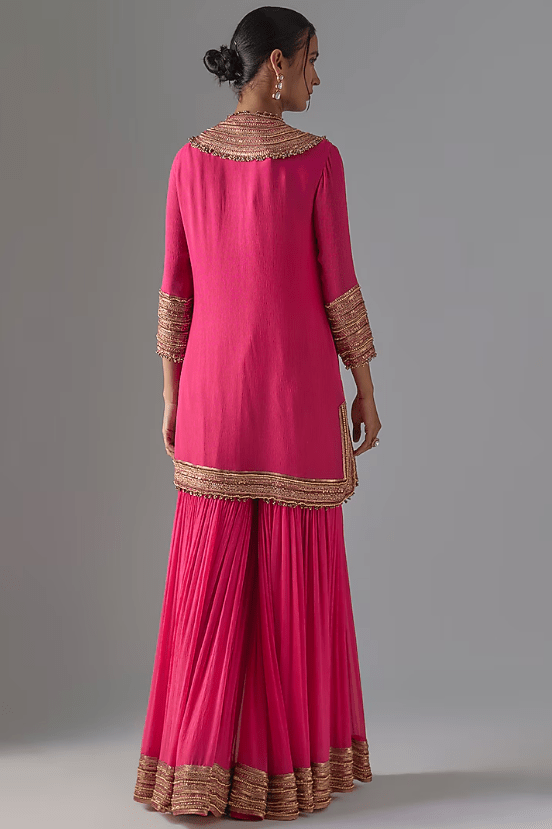 Rani Pink Chiffon Sequins Embroidered Gharara Set - Image 2