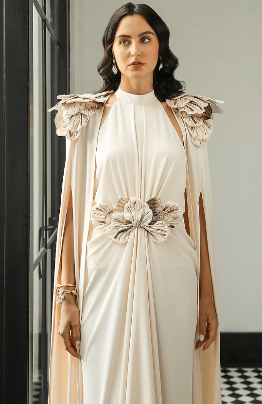 Off-White Crepe & Polyester Gown - Image 3