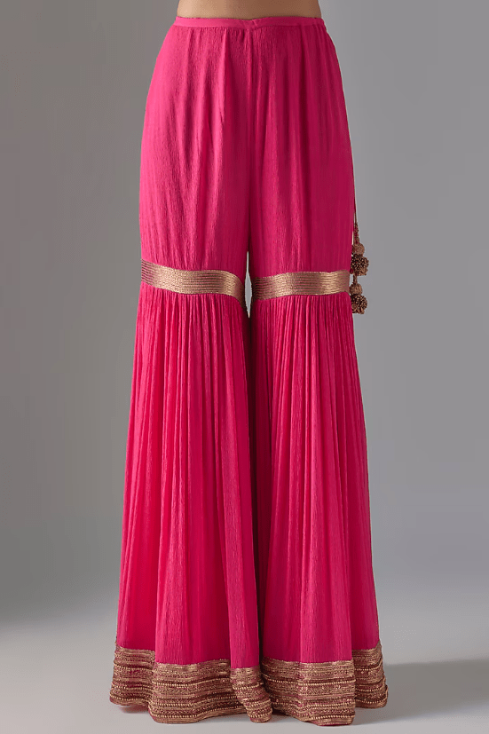 Rani Pink Chiffon Sequins Embroidered Gharara Set - Image 3