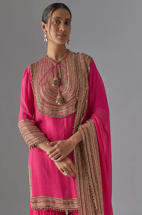 Rani Pink Chiffon Sequins Embroidered Gharara Set - Image 4