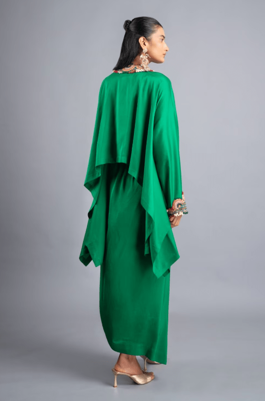 Emerald Green Silk Boxy Top and Skirt Set - Image 5