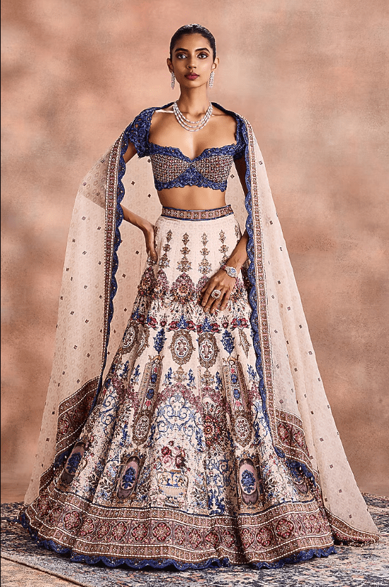 Royal Blue Chanderi Silk Embroidered Lehenga Set