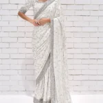 Pearl White Pure Silk Saree with Zardozi Hand Embroidery