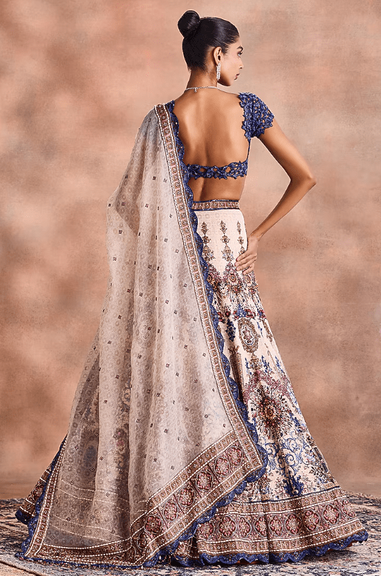 Royal Blue Chanderi Silk Embroidered Lehenga Set - Image 2