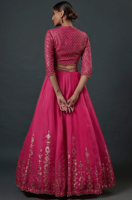 Rani Pink Chiffon Sequins Embroidered Lehenga Set - Image 2