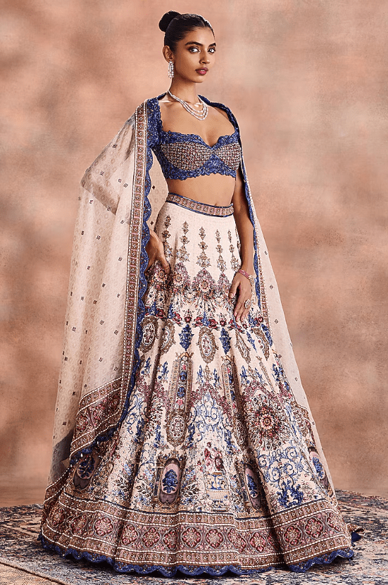 Royal Blue Chanderi Silk Embroidered Lehenga Set - Image 3