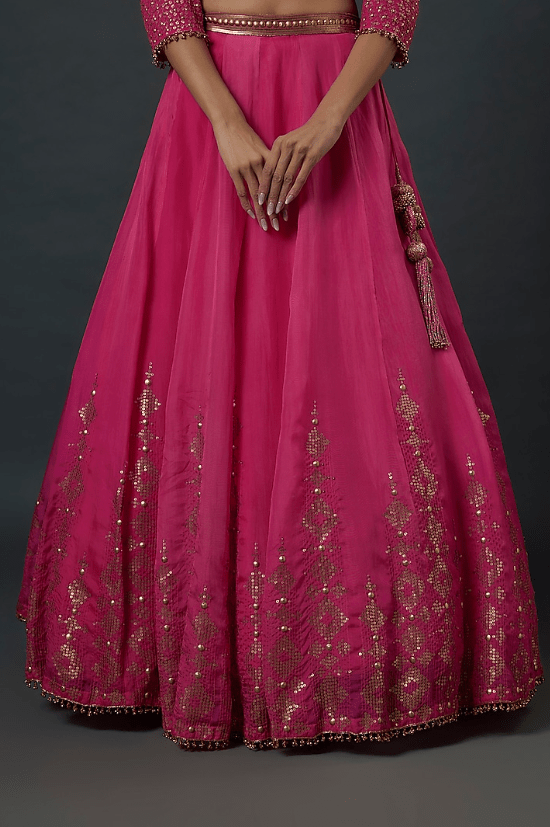 Rani Pink Chiffon Sequins Embroidered Lehenga Set - Image 3