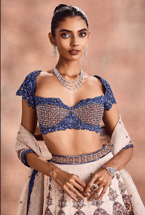 Royal Blue Chanderi Silk Embroidered Lehenga Set - Image 4