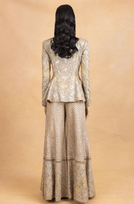 Ivory Silk Embellished Jacket with Sharara - Image 6