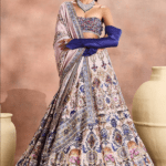Royal Blue Chanderi Silk Printed & Embellished Lehenga Set