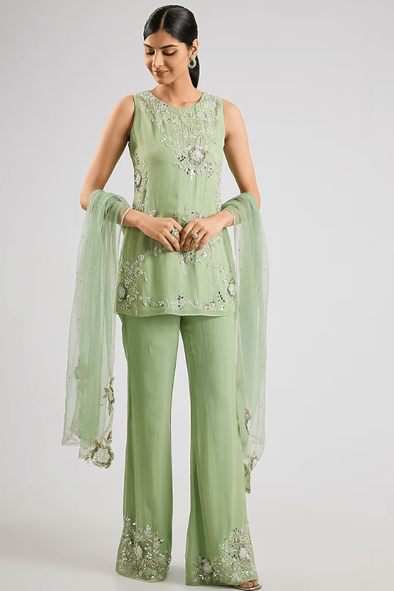 Mint Green Georgette Embellished Kurta Set