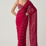 Ruby Red Georgette Crystal Embroidered Saree Set