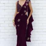 Plum Starburst Hand Embroidered Satin Saree with Blouse