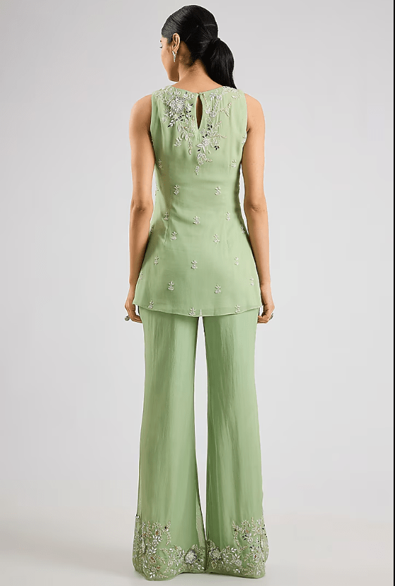 Mint Green Georgette Embellished Kurta Set - Image 2