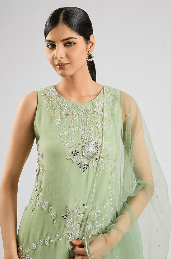 Mint Green Georgette Embellished Kurta Set - Image 4