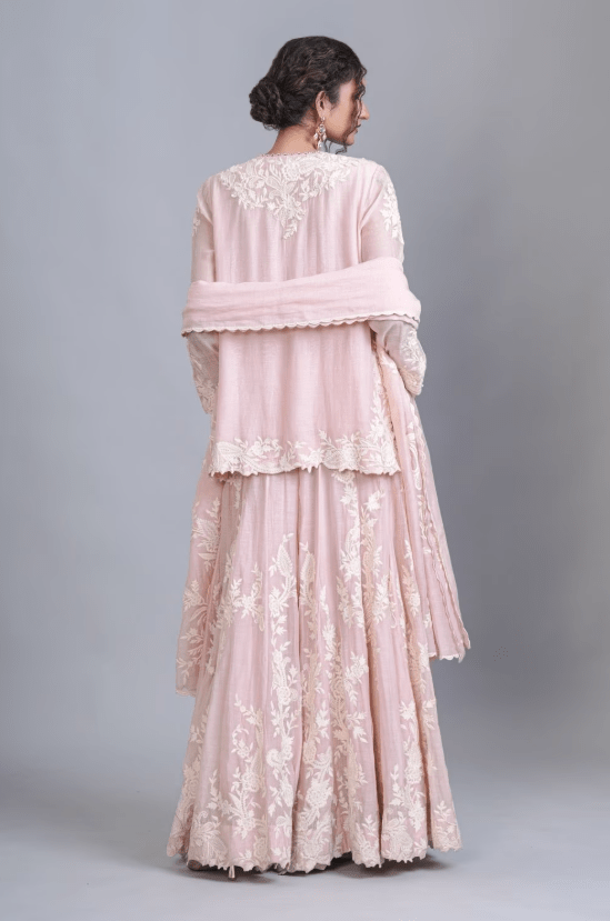 Pastel Pink Chanderi Silk Threadwork Sharara Set - Image 5