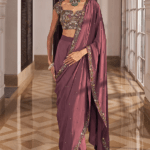 Mouse-Colored Crepe Boota Work Saree Set
