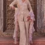 Champagne Georgette Embroidered Sharara Set