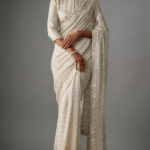 Ivory Chiffon Sequins Embroidered Saree Set