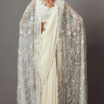 Ivory Foil Georgette & Net Pearl Handwork Jacket Saree Set