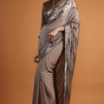 Mouse Chiffon Sequins Embroidered Saree Set