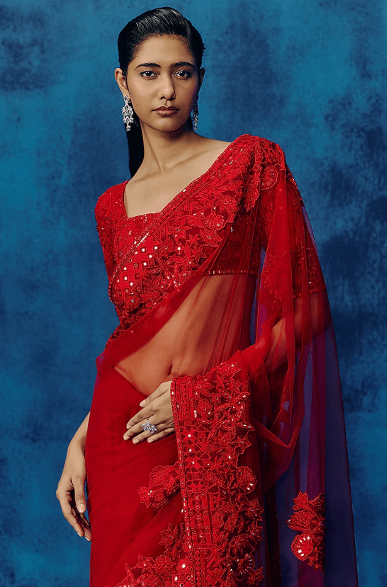 Red Silk Saree Set - Image 2