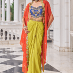 Orange Organza Embroidered Cape Set