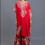 Red Satin Silk Embroidered Long Kurta & Skirt Set