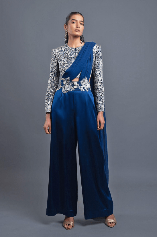 Indigo Blue Co-ord Set with Draped Pallu